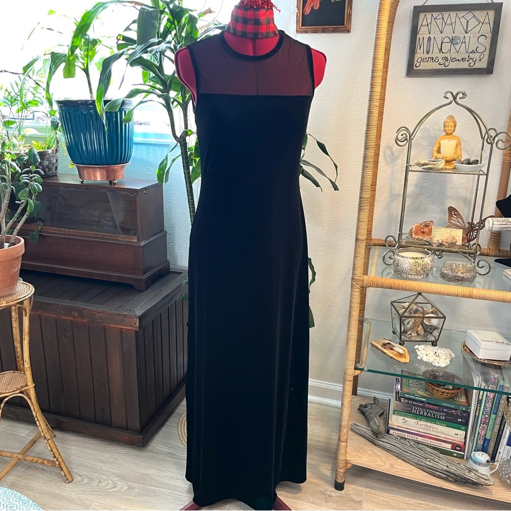 Vintage 1990s La Belle Black Stretch Velvet Long Dress